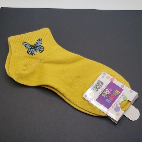 Mustard yellow butterfly ankle socks - Picture 2 of 2